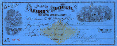 Addison Goodell check 1883 signed Nathan